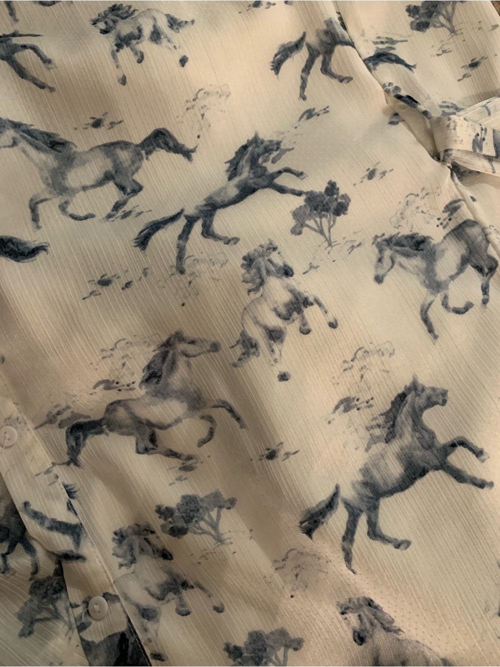 elizabeth crosby horse dress White Blue Large - Picture 6 of 15